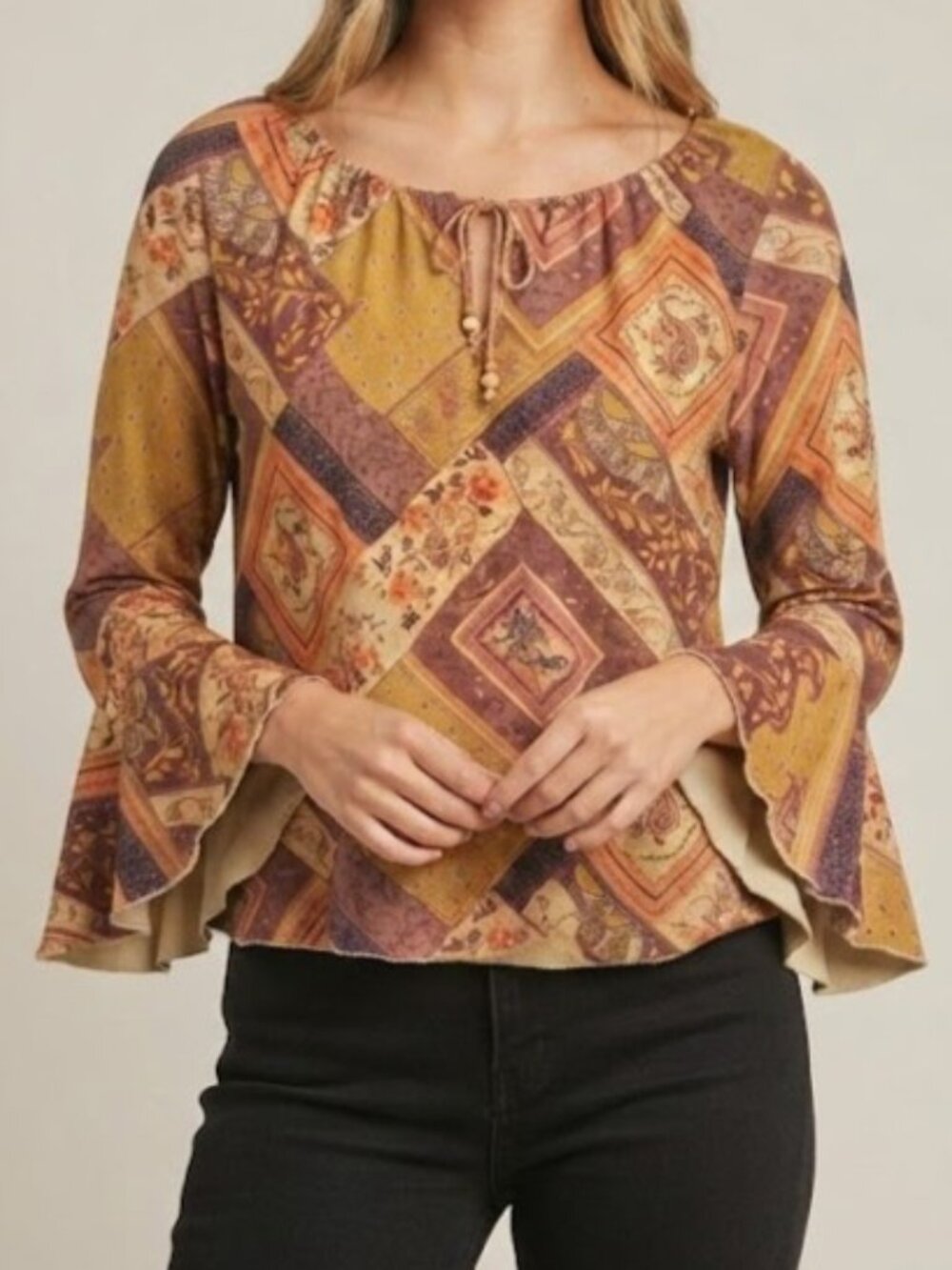 Boho Paisley Patchwork Peasant Top - Picture 1 of 9